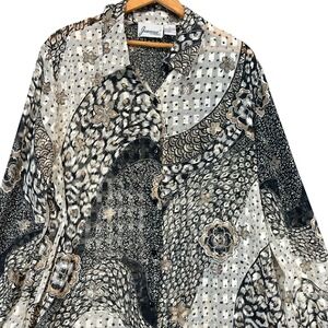 Joanna‎ Vintage Women's Animal Floral Abstract Retro Button Up Sheer Blouse XL
